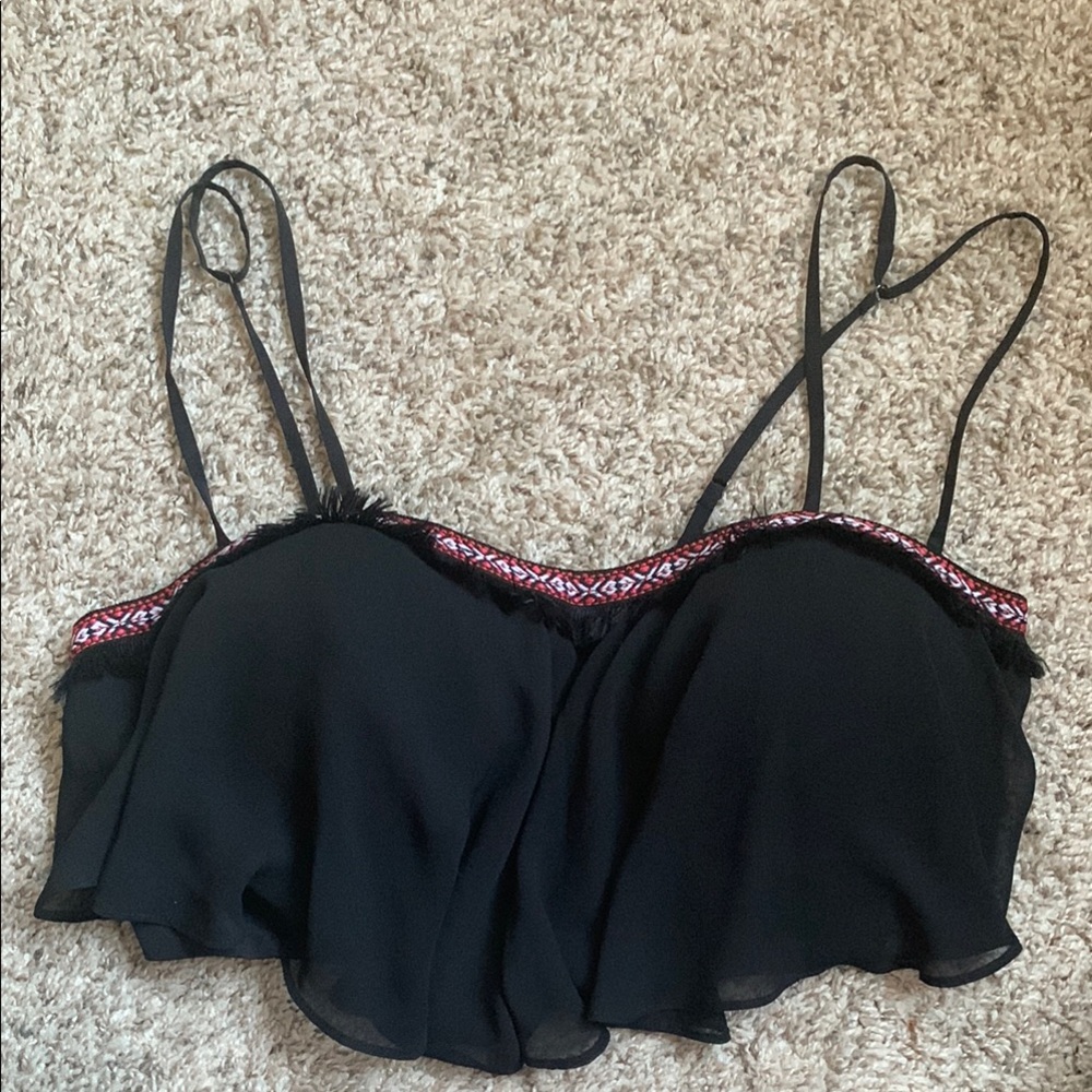 Black Sleeveless Top with Red Trim